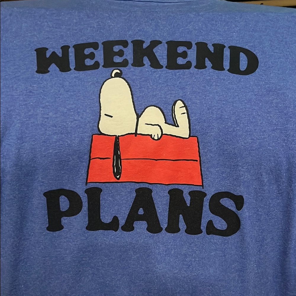 Blue Peanuts Snoopy Weekend Plans Large Shirt